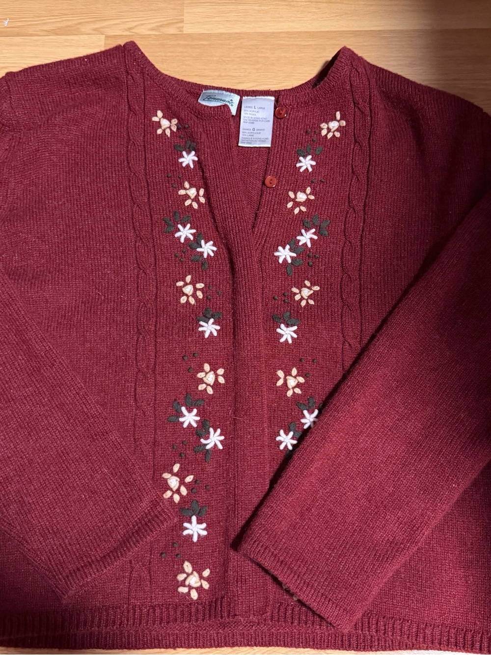 Women's Embroidered Maroon Sweater Cardigan